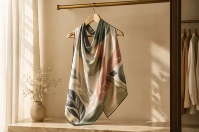 Elegant Silk Scarf on Wooden Hanger