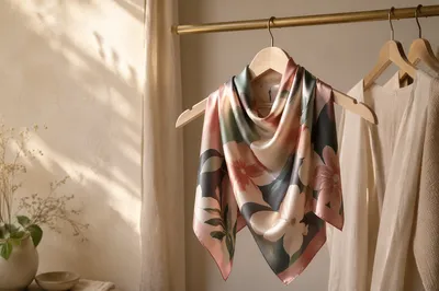 Elegant Silk Scarf on Wooden Hanger