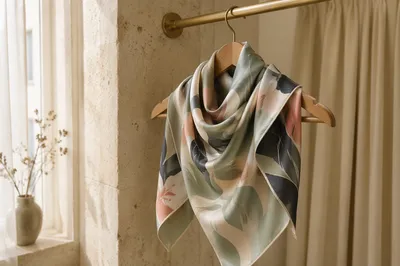 Elegant Silk Scarf on Wooden Hanger