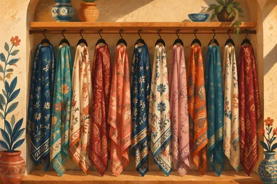 Elegant Silk Scarves on Boutique Hangers