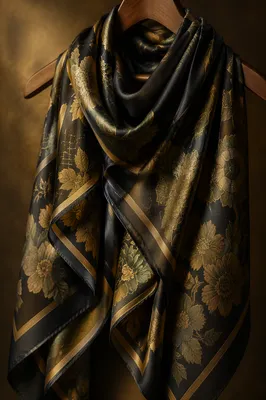 Elegant Silk Scarf on Wooden Hanger