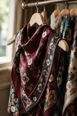 Elegant Silk Scarf on Wooden Hanger