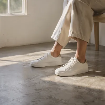 Clean White Sneakers in Sunlit Studio