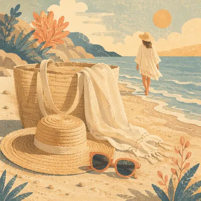 Straw Hat and Sunglasses Coastal Editorial