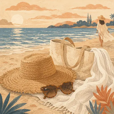 Straw Hat and Sunglasses Beach Editorial