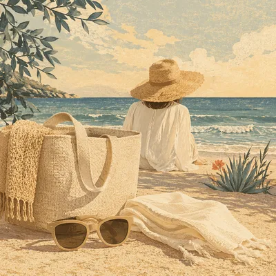 Straw Hat and Sunglasses Beach Elegance