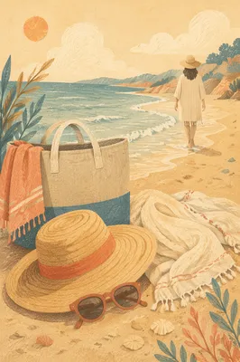 Straw Hat and Sunglasses Coastal Editorial