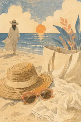 Straw Hat and Sunglasses Beach Editorial