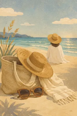 Straw Hat and Sunglasses Beach Editorial