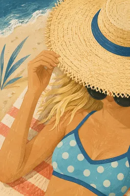 Sunlit Straw Hat Beach Fashion Portrait