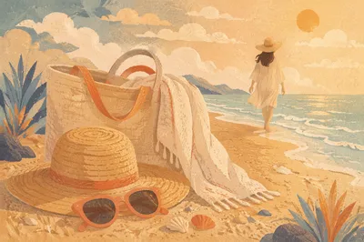 Straw Hat and Sunglasses Beach Editorial