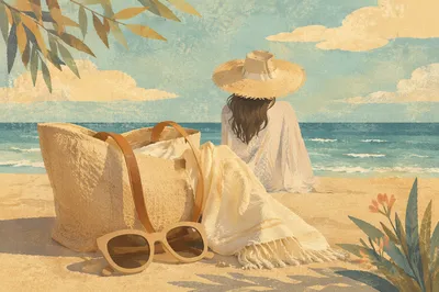 Straw Hat and Sunglasses Beach Editorial