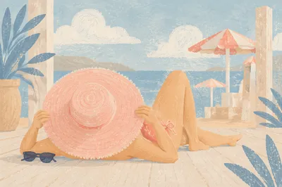Pink Straw Hat Beach Fashion Escape