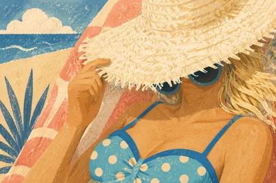 Straw Hat and Sunglasses Beach Portrait