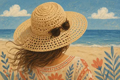 Straw Hat and Sunglasses Beach Portrait