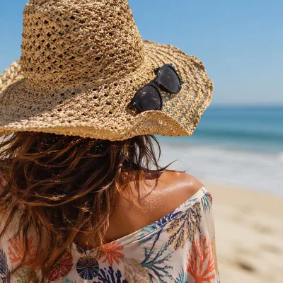 Straw Hat and Sunglasses Beach Portrait