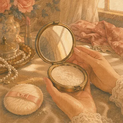 Vintage Brass Compact on Satin Vanity