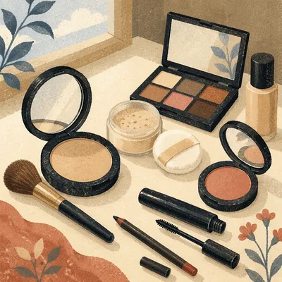 Retro Vanity Flat Lay with Vintage Compact