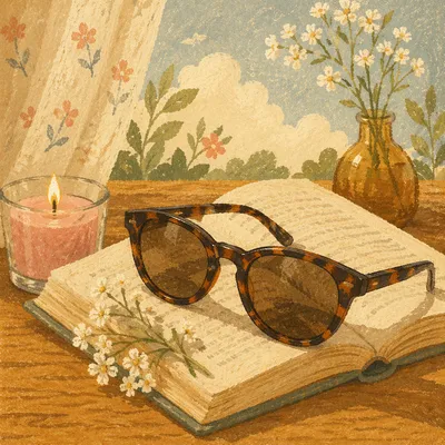 Vintage Sunglasses on Open Book Summer Still Life