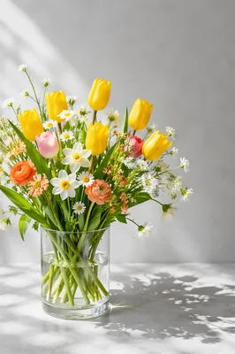 Fresh Yellow Tulip Bouquet with Copy Space
