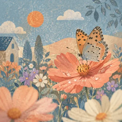 Serene Butterfly on Cosmos Garden Bloom