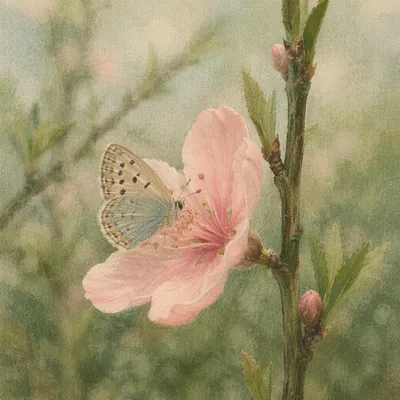 Butterfly Resting on Pink Garden Blossom