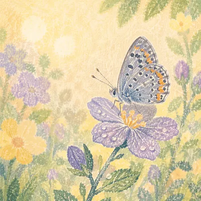 Butterfly on Dewy Spring Garden Flower
