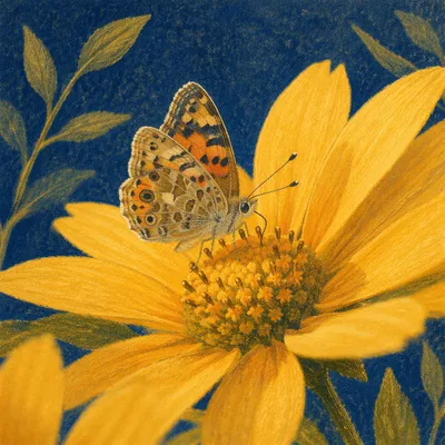 Butterfly Feeding on Yellow Garden Flower