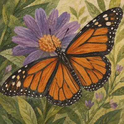 Orange Butterfly on Purple Garden Flower