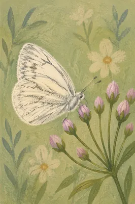 White Butterfly on Lavender Garden Buds