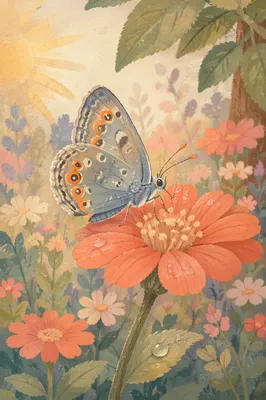 Butterfly on Blooming Garden Flower Macro