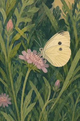 Cream Butterfly on Pink Wildflower Macro