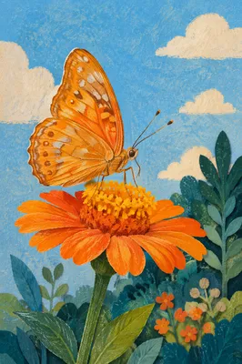 Orange Butterfly on Garden Flower Macro