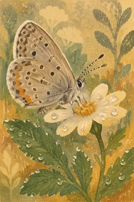 Dewy Butterfly in Morning Flower Garden