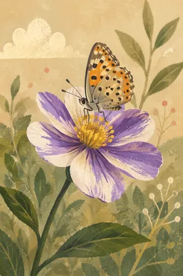 Butterfly on Purple Garden Flower Macro