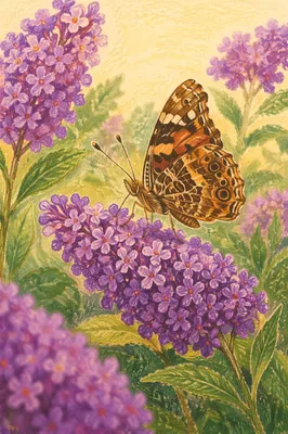 Butterfly on Purple Garden Blossoms