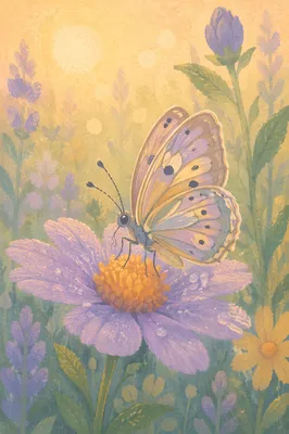 Dewy Butterfly on Sunrise Garden Flower