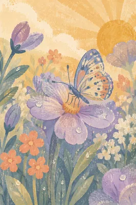 Butterfly on Lavender Flower at Sunrise