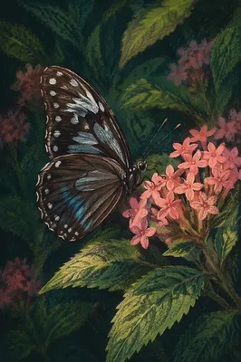 Butterfly on Pink Garden Flowers Macro