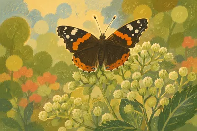 Orange Banded Butterfly on Garden Flowers