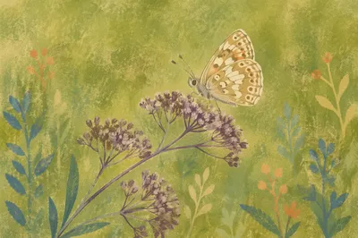 Pale Butterfly on Purple Wildflower Meadow