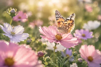 Serene Butterfly on Cosmos Garden Bloom