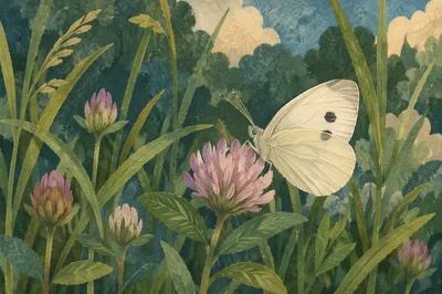 Cream Butterfly on Pink Wildflower Macro
