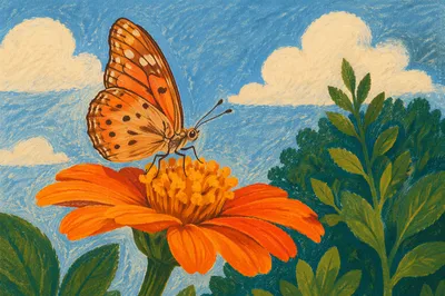 Orange Butterfly on Summer Garden Bloom