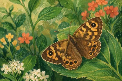 Brown Golden Butterfly in Garden Macro