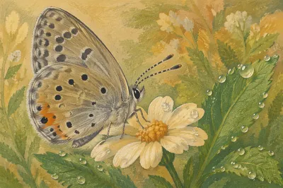 Butterfly on Dewy Garden Flower