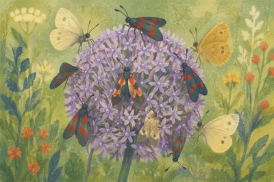 Macro Butterflies on Lavender Wildflower Garden