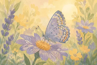 Dewy Butterfly on Sunrise Garden Flower