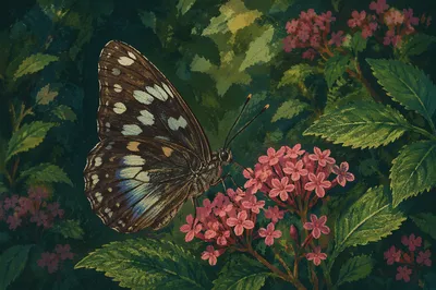 Butterfly on Pink Garden Flowers