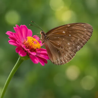 Brown Butterfly on Pink Garden Flower